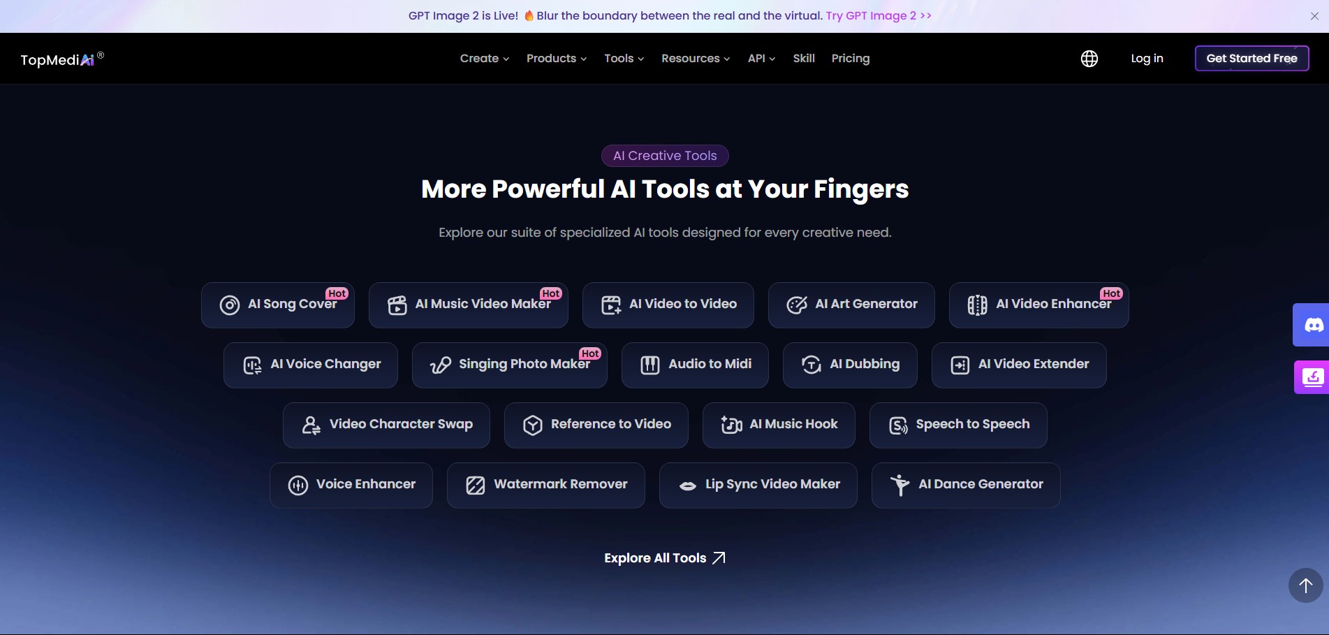 TopMediai AI creative tools screenshot